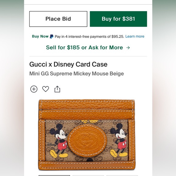 X DISNEY Mini Vintage GG Supreme Monogram Mickey Mouse Card Holder - Picture 5 of 5